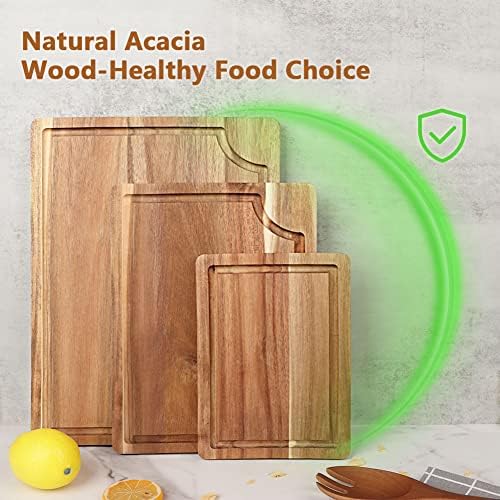 Acacia Wood Cutting Board Set with Juice Groove (3 Pieces), Organic