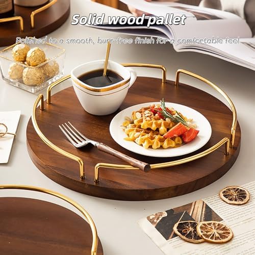 Metal and Wood Round Tray Wooden Coffee Table Tray Decor for Empty