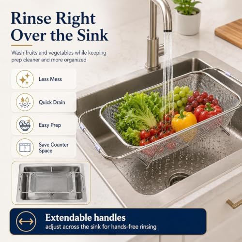 Stainless Steel Telescopic Drainer Basket, Expandable Sink Colander,S