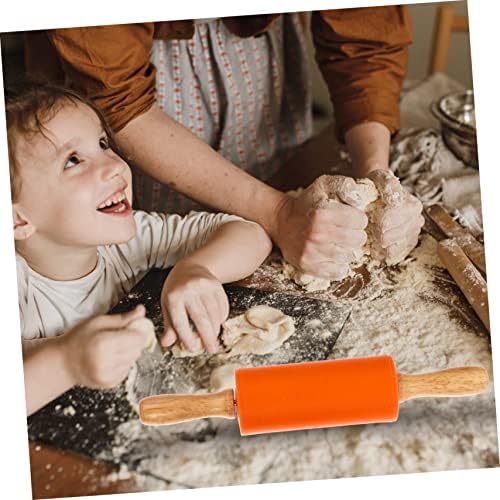 Mikinona 4pcs Silicone Rolling Pin Wood Handle Baking Roller Rolling