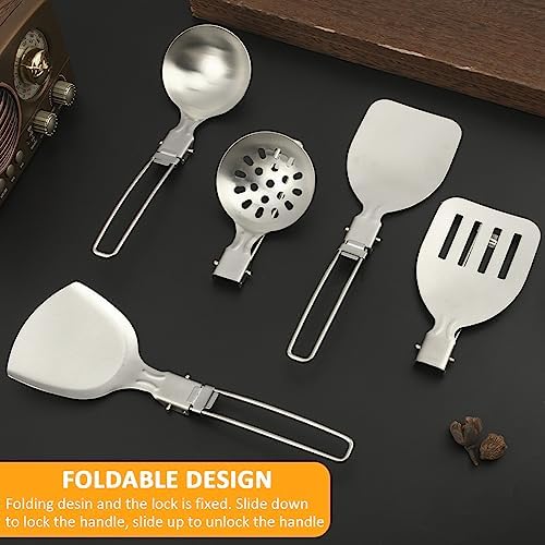 Camping Kitchen Utensil Set, 5Pcs Foldable Stainless Steel Outdoor