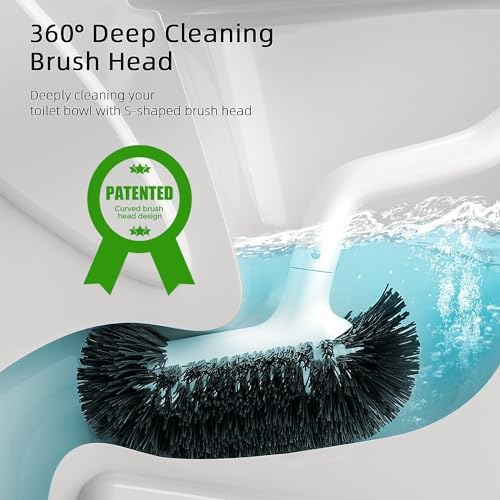 HAMITOR Toilet Bowl Brush Holder Set, Curved Bristles