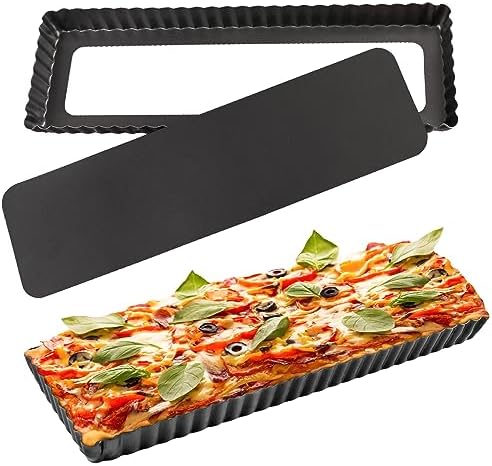 14 Inch Rectangular Tart Pan Set of 2, Nonstick Quiche Pie Pan with