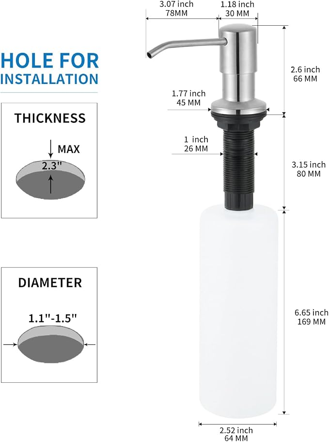 Built in Soap Dispenser for Kitchen Sink, Brushed Nickel Stainless Steel - Image 2