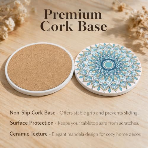 Coasters for Drinks with Holder, Absorbent Ceramic Coasters Set of 6