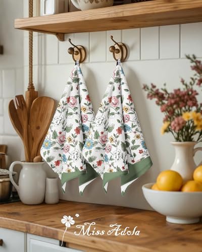 Miss Adola 2pcs Cotton Waffle Kitchen Towels, Vibrant Botanical