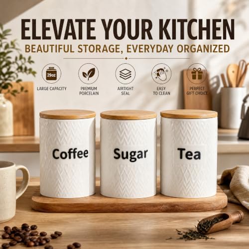 Peohud 3 Pack Ceramic Kitchen Canister Set, 29oz Airtight Food Storage