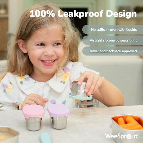 WeeSprout Stainless Steel Dip Containers with Leakproof Silicone Lids