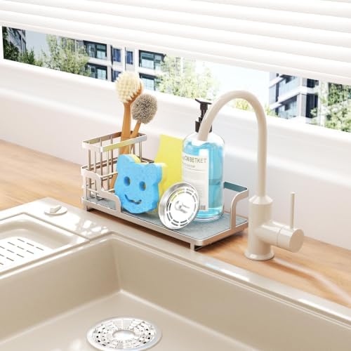 Consumest Sponge Holder for Kitchen Sink, Satin Nickel