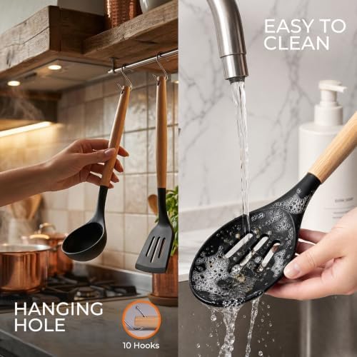 39-Piece Silicone Kitchen Utensils Set, Wood Handle
