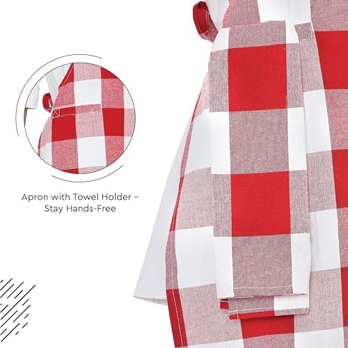 Encasa XO Cotton Kitchen Aprons for Women & Men with Pocket & Towel