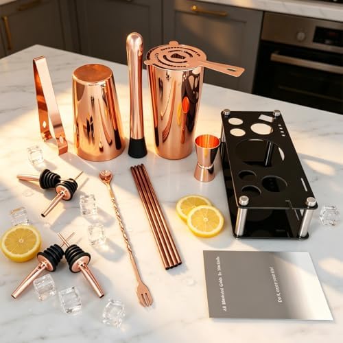 Cocktail Shaker Set with Stand Cocktail Recipes, 15-Piece 750/600ml