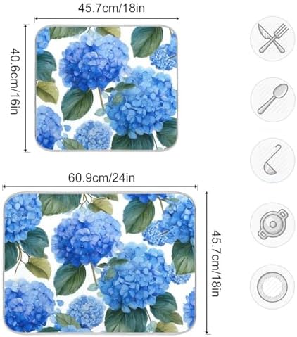 OTVEE Hydrangea Blossom Beauty Dish Drying Mat for Kitchen Counter