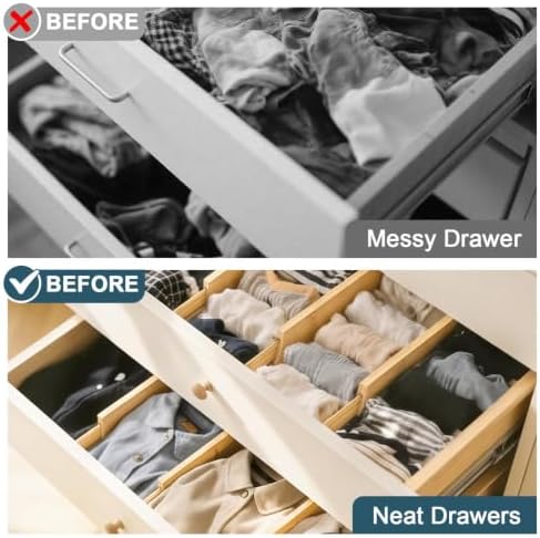 Lzerking Bamboo Drawer Dividers 4.65" High, Adjustable Dresser Drawer