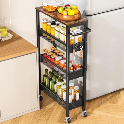 Vivihomety 4-Tier Slim Rolling Laundry Cart, Metal