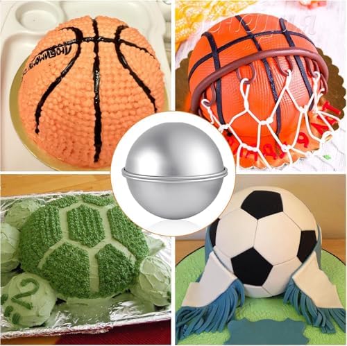 2 Pcs Hemisphere Cake Pan, 8 Inch 3D Football Cake Pan, Aluminum Half