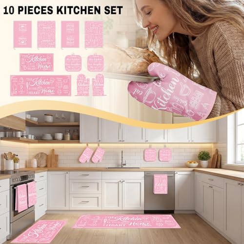 10 Pack Pink Retro Kitchen Decor and Accessories Set