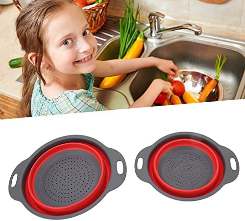 2Pcs Basket Collapsible Colander, Round Silicone Kitchen Strainer Set