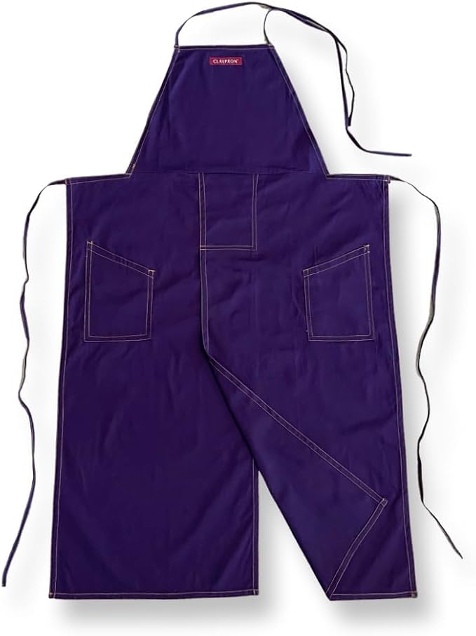 Deep Purple Split Leg Apron, Cotton Canvas Full Coverage Pottery Apron by Claypron