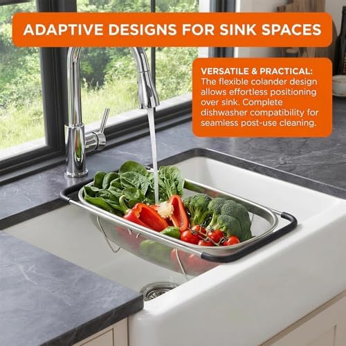 Over Sink Colander with Expandable Handle Oval Sifter
