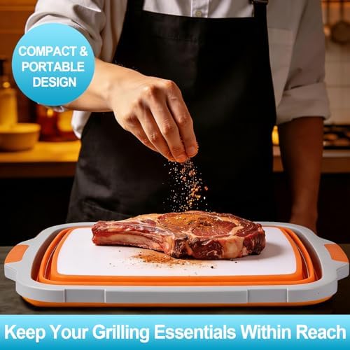 Collapsible Large BBQ Prep Tub 16L & BBQ Resting Bag, Foldable Cutting