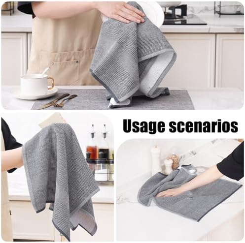 Homaxy 380 GSM Cotton Premium Kitchen Towels 6 Pack, 18"x 28", Grey