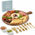Charcuterie Board Set - Round Acacia Cheese Board for Serving with Accessories - House Warming Gifts for New Home, Bridal Shower & Wedding Gift, Birthday Gifts for Women