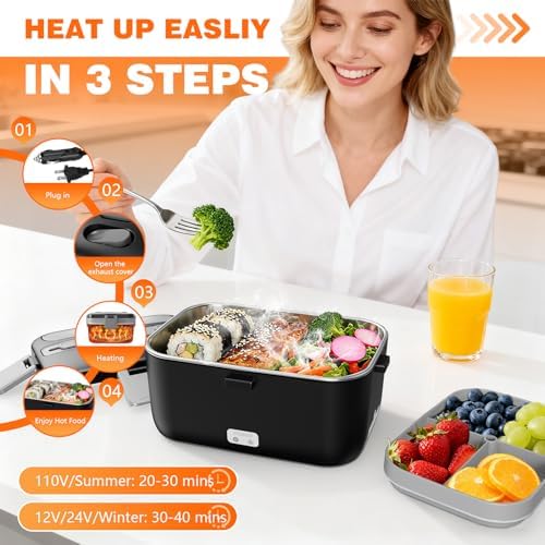 Electric Lunch Box for Adults, 2.8L Double Layer Heated LunchBox
