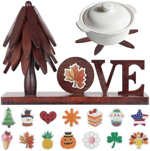 Super Holiday 4 Pcs Trivets for Hot Dishes, Wooden Tree Trivet Stand