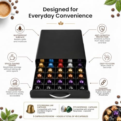 Coffee Pod Holder Drawer for Nespresso, 45 Pods