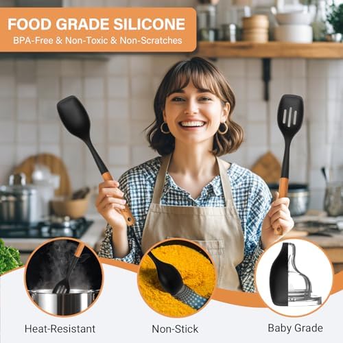 2Pcs Large Silicone Cooking Spoon Set, Nonstick Serving Spoons for