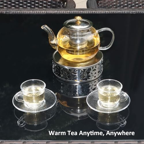 Tea Warmer Petals Silhouette, Silver Brushed Stainless Steel