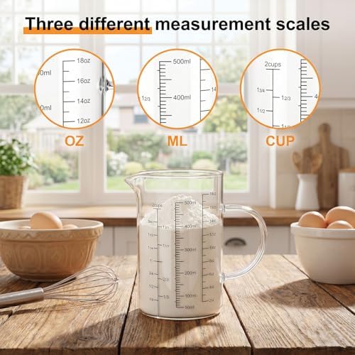 Graduated Glass Measuring Cup With Handle 500ML (16Oz, 2Cups)