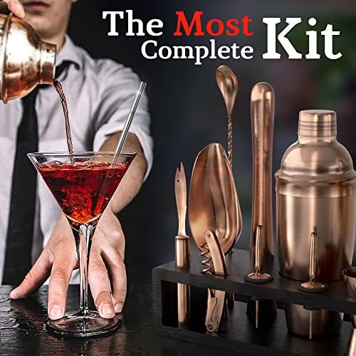 Highball & Chaser Bartender Kit with Espresso Bamboo Stand. Beautiful
