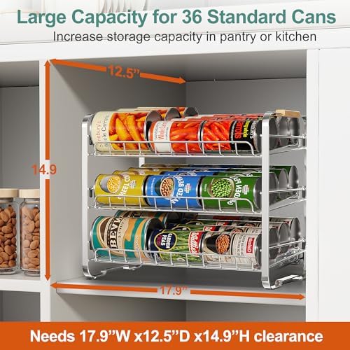 MAXIFFE 3 Tier Can Organizer for Pantry, Space-Saving Adjustable Easy