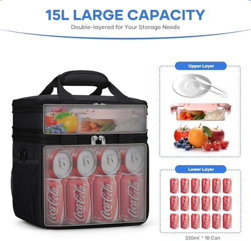 RealCool Insulated Lunch Bag, Portable Double Deck Lunch Box for Men