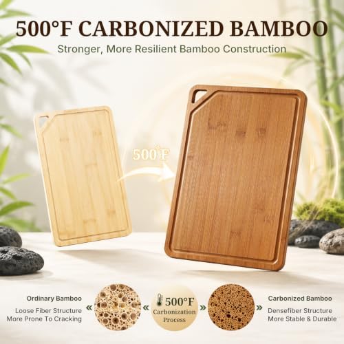 GASHELL Bamboo Cutting Board Set with Beeswax Coating for