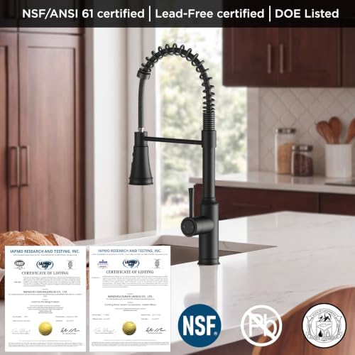 FORIOUS Vintage Kitchen Faucet with Pull-Down Sprayer, Matte Black