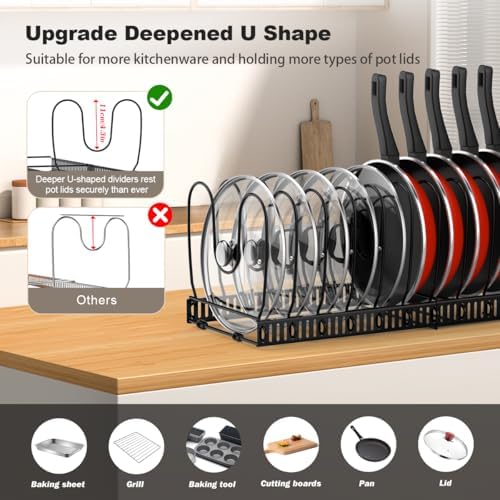 Housolution Pot and Pan Lid Organizer Holder, Black