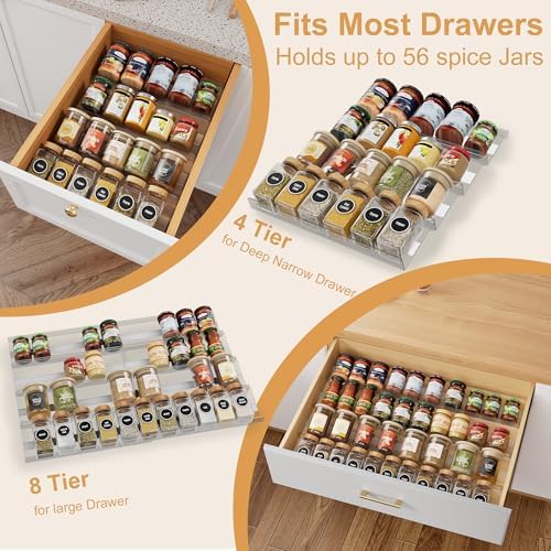 Spice Drawer Organizer Insert, 13"-26" Seasoning Organization, 8 Pcs