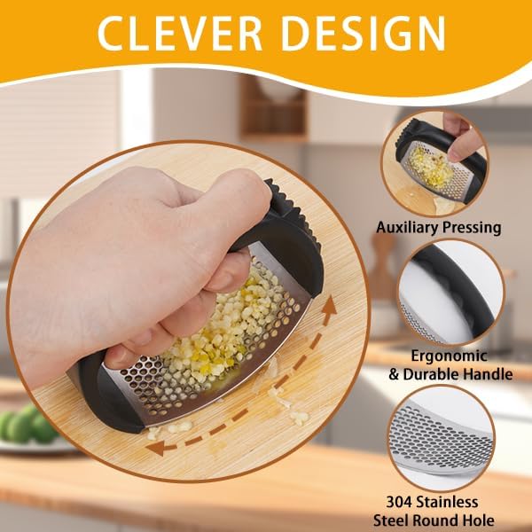 Garlic Press with Soft Ergonomic Handle, Black