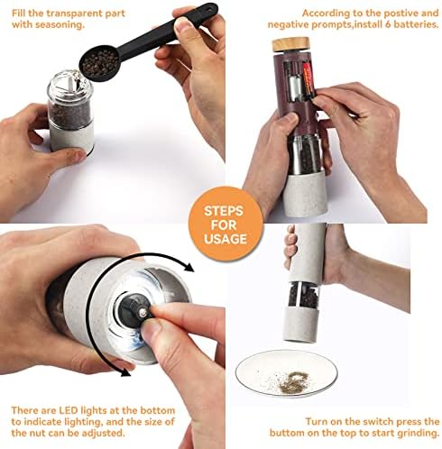 Electric Salt and Pepper Grinder Set, 2pcs, Wheat Straw