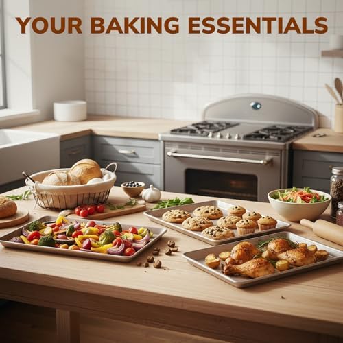 Sakerplus Nonstick Baking Sheet Pan Set of 3, Heavy Duty Cookie Sheets
