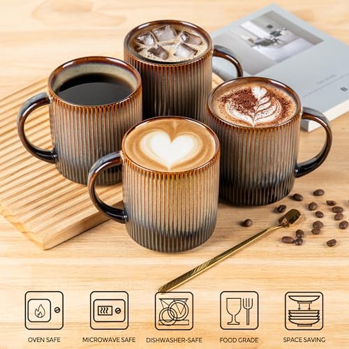 theterra Ceramic Coffee Mugs Set of 6, 14.2 oz Coffee Cups with Handle