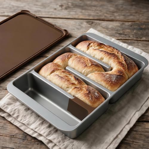 Brownie Pan with Lid, Spatula and Wedge, Nonstick Cast Aluminum 9"