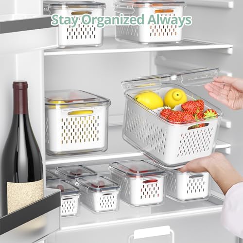 Anysig 8 Pack Fridge Fruit Storage Containers, Removable Colander