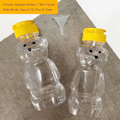 2 Pack Plastic Bear Honey Bottles with Funnel, 240ml Squeeze Honey