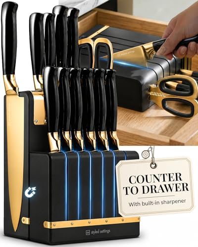Styled Settings 12-Piece Black and Gold Knife Set