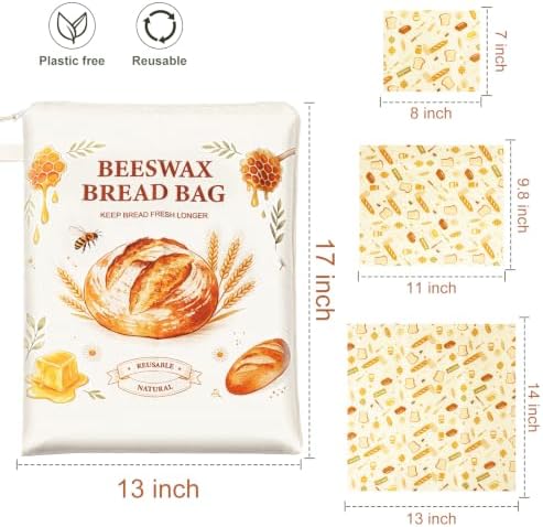 Reusable Beeswax Bread Bags & Wraps Set, 2 XL