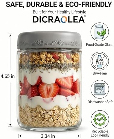 16oz 8Pack Glass Overnight Oats Jars with Airtight Lids